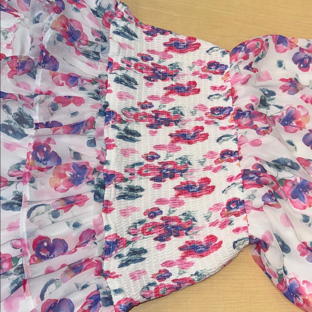 White Floral Dress with Pink and Purple Accents By Allison NY Size medium - Picture 14 of 16